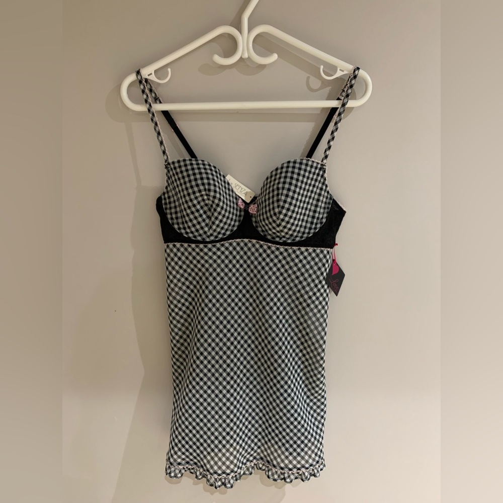 NWT La Senza Love Collection Checkered Black/Pink/White Babydoll Lingerie Size L